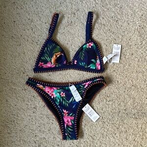 Cupshe Navy With Floral 2pc Bikini Swimsuit-Size small NWT